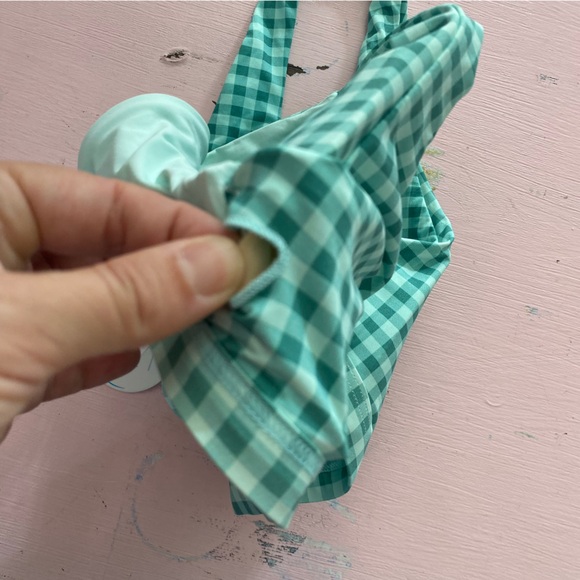 Top- NWT WET Ethical Swimwear Jade Gingham Bikini Top Triangle Plaid Checkered L - Picture 7 of 9